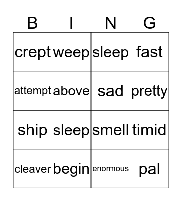 Synonyms Bingo Card