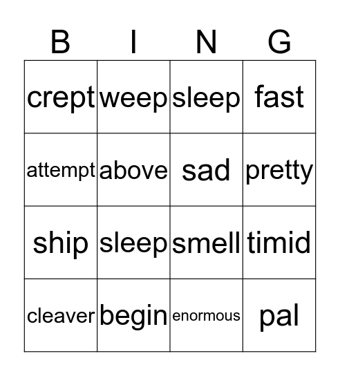 Synonyms Bingo Card