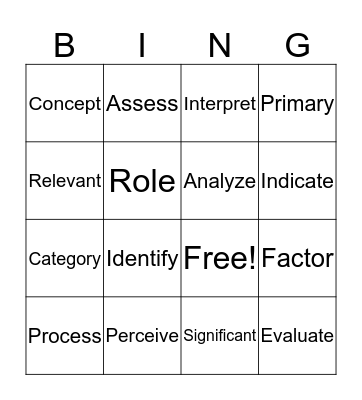 Academic Vocabulary BINGO Card