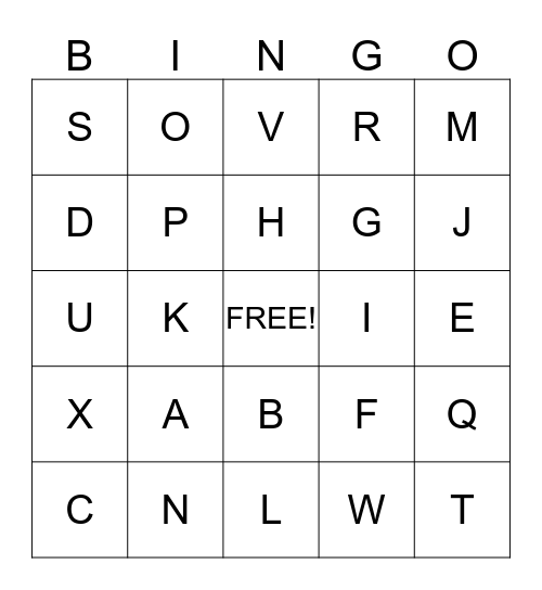 ALPHABET Bingo Card