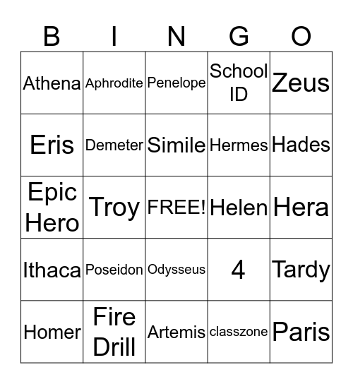 Ms. Tynes English Class Bingo Card