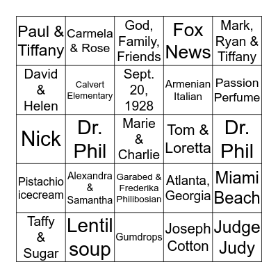 VENUS Bingo Card