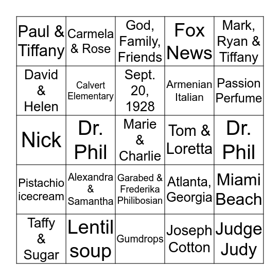 VENUS Bingo Card