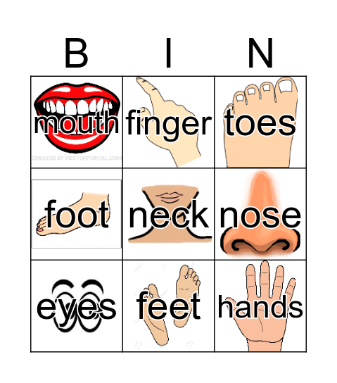 body parts  Bingo Card