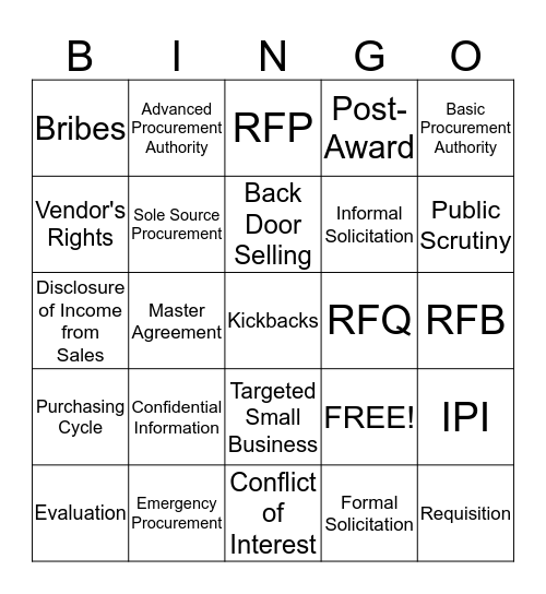 Procurement BINGO Card