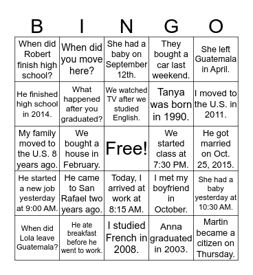 Untitled Bingo Card