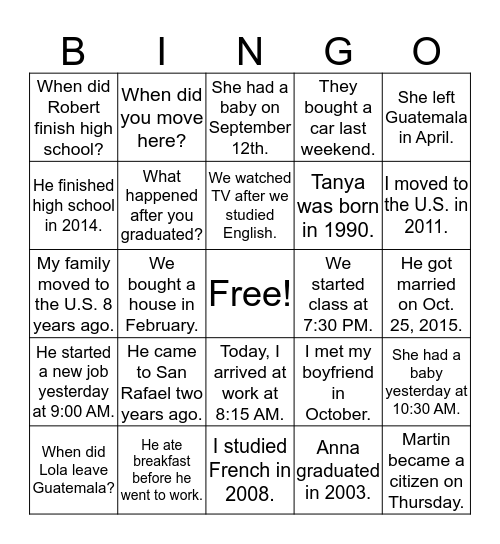 Untitled Bingo Card