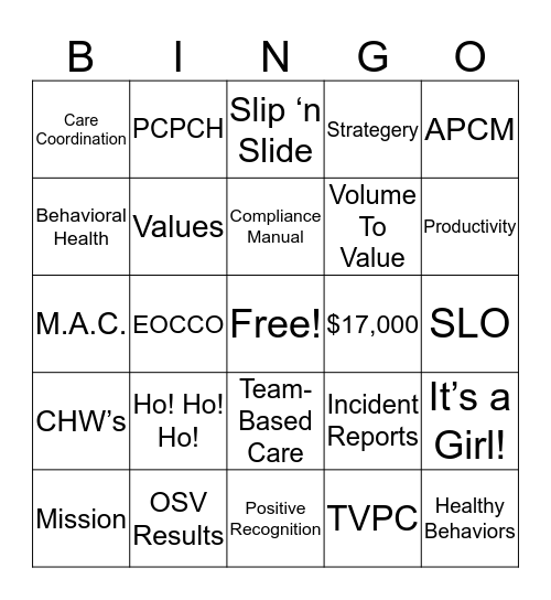 Valley Family Health Care' s Bingo Card