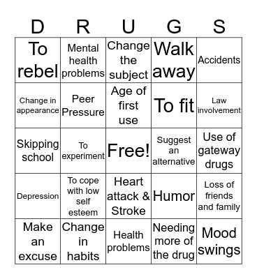 Red Ribbon Week BINGO Card