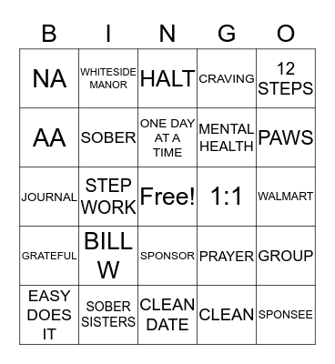 RECOVERY BINGO Card