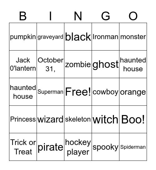 Halloween Bingo Card