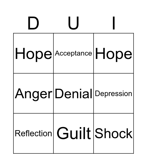 DUI BINGO Card