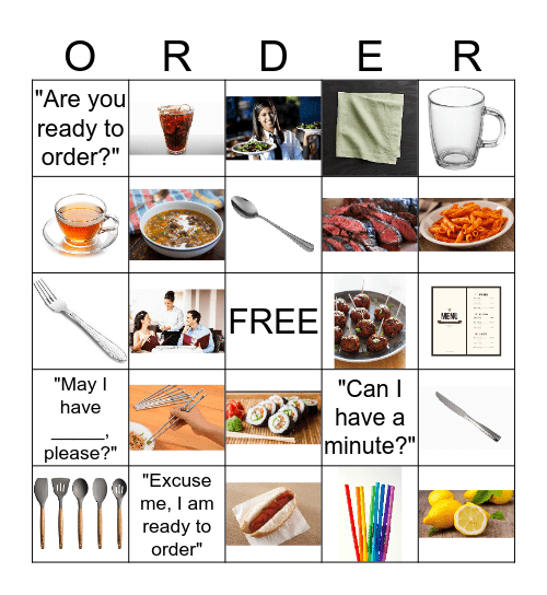 Restaurant Bingo Card
