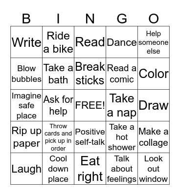 Coping Skills Bingo Card