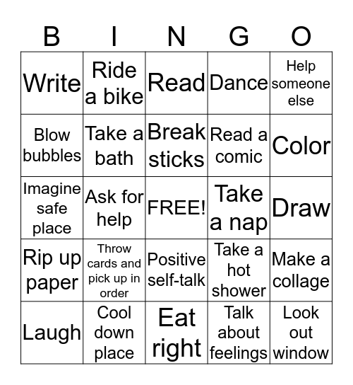 Coping Skills Bingo Card