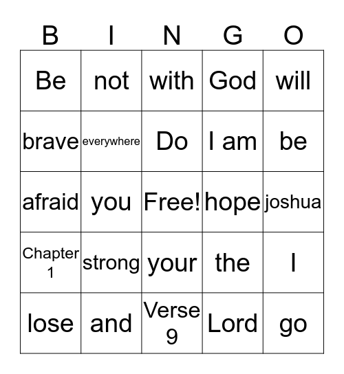 Be Stong and Brave Bingo Card