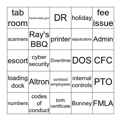 Passport Bingo Card