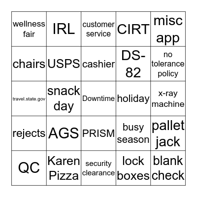 Passport Bingo Card