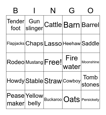 Western Hoedown Bingo Card
