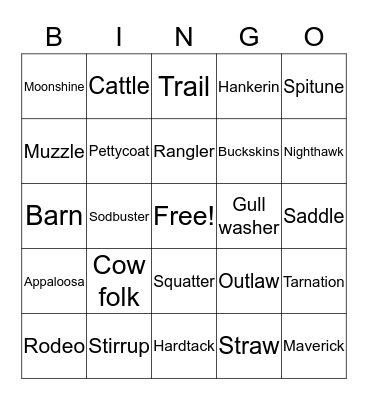 Western Hoedown Bingo Card