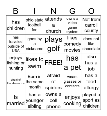 Ice Breaker Bingo Card