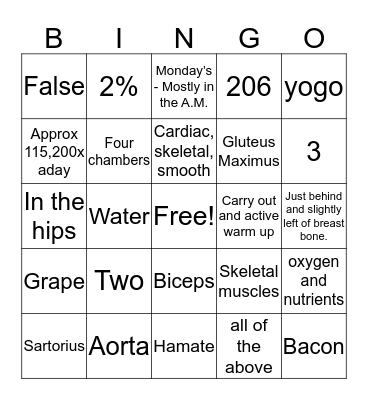Bingo GetFitt Bingo Card