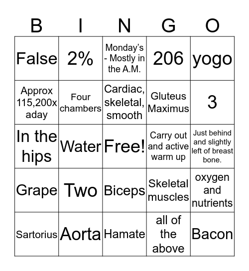 Bingo GetFitt Bingo Card