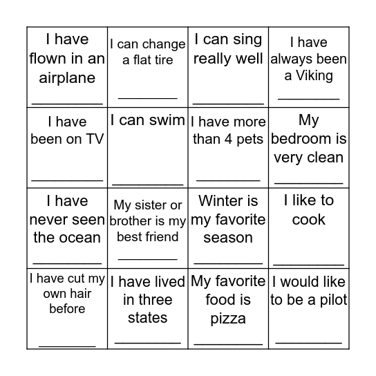 Untitled Bingo Card
