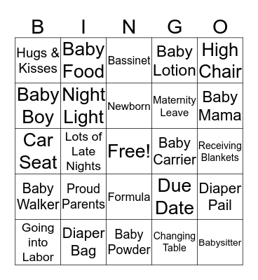 BABY SHOWER Bingo Card