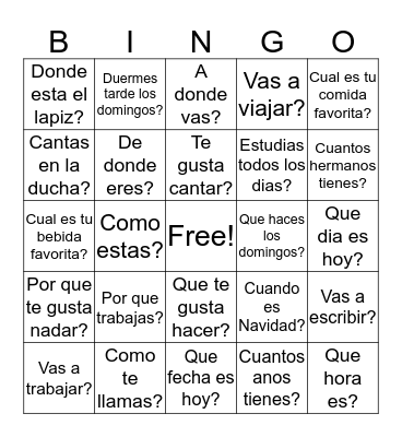 PREGUNTAS - QUESTIONS Bingo Card