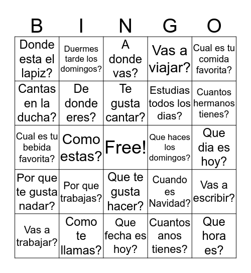 PREGUNTAS - QUESTIONS Bingo Card