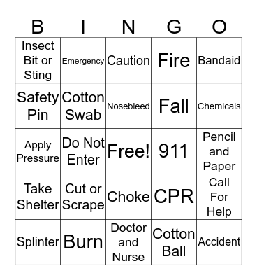 Daisy Safety  Bingo Card