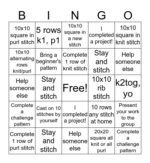 KNITTING BINGO! Bingo Card