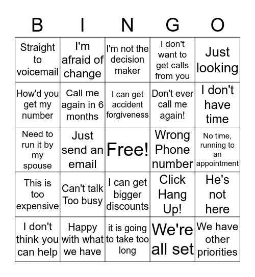 Overcoming Objections Bingo Card