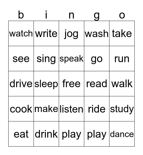 verbos 1  Bingo Card