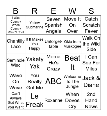 Boondocks Brews, Beats & Bingo Card