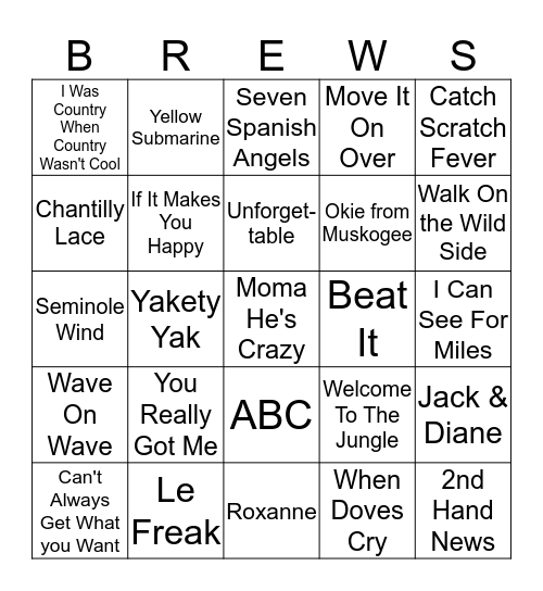 Boondocks Brews, Beats & Bingo Card