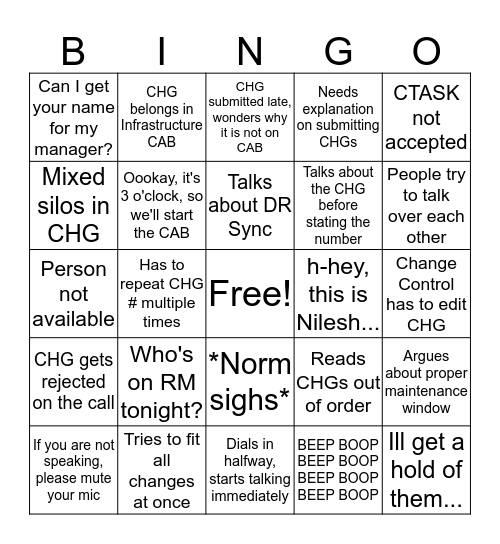 Trading CAB BINGO Card