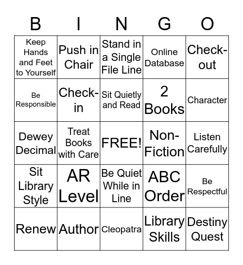 Library Expectation Bingo Card