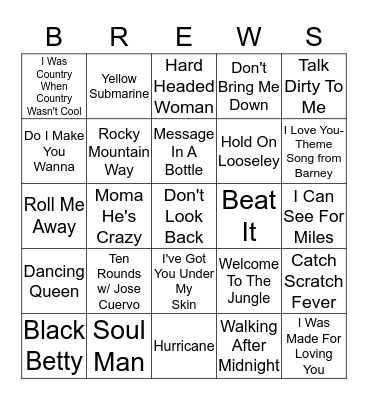 Boondocks Brews, Beats & Bingo Card