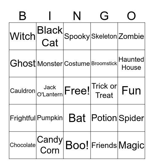 Halloween Bingo! Bingo Card