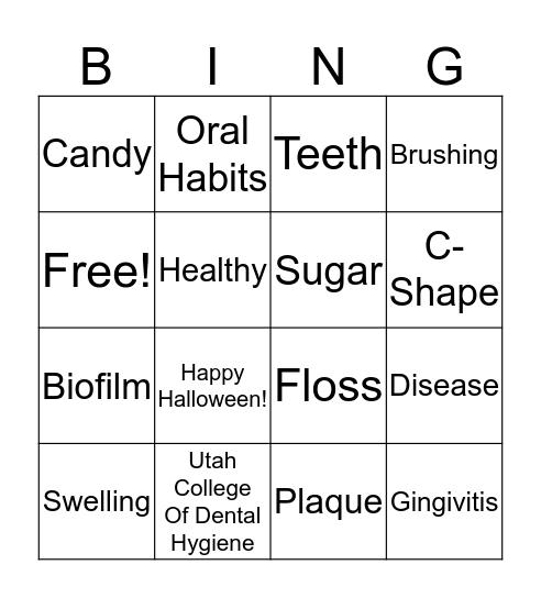 Oral Habits & Awareness  Bingo Card