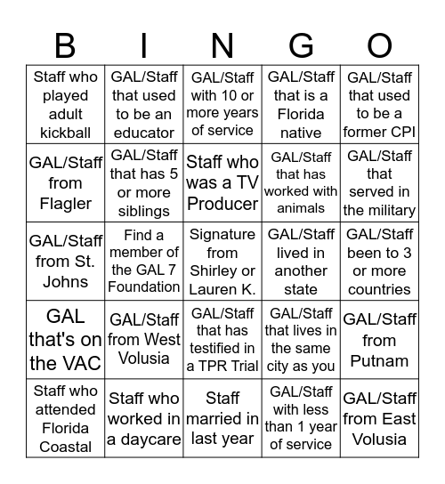 The GAL Round-Up Bingo Card