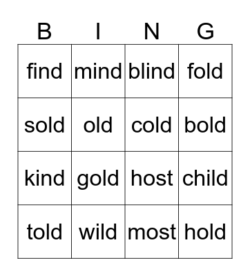 Closed Syllable Exceptions Bingo Card