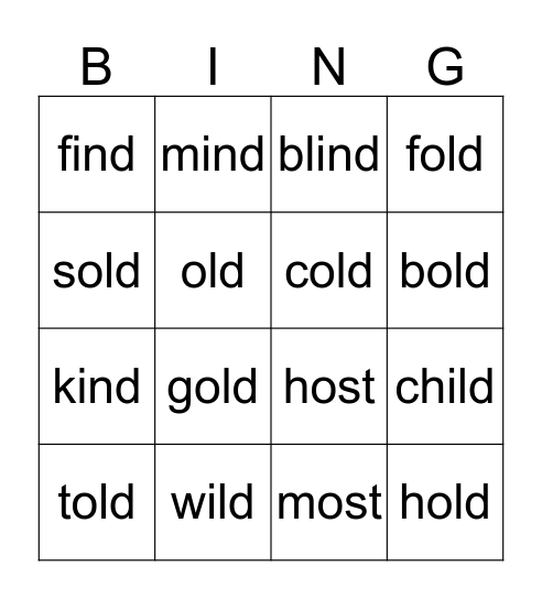 Closed Syllable Exceptions Bingo Card