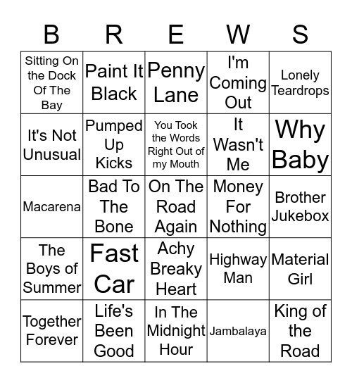 Boondocks Brews, Beats & Bingo Card