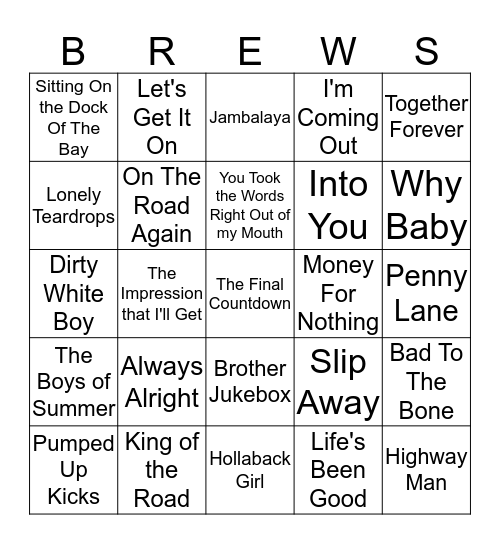 Boondocks Brews, Beats & Bingo Card