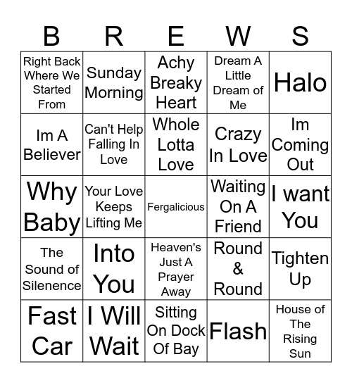 Boondocks Brews, Beats & Bingo Card