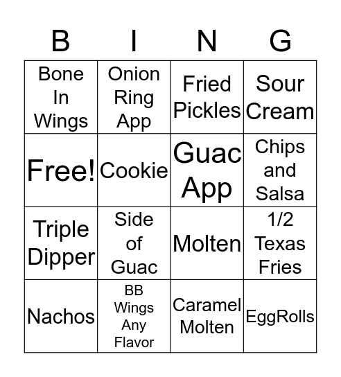 Lunch Bingo Card