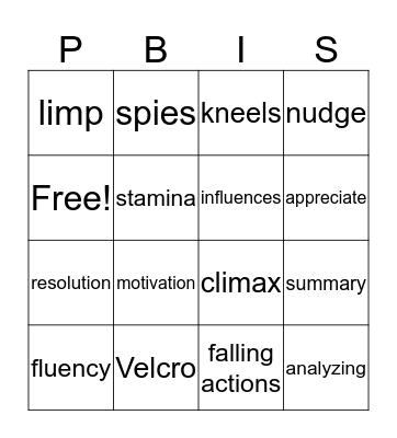 Reading Vocabulary  Bingo Card